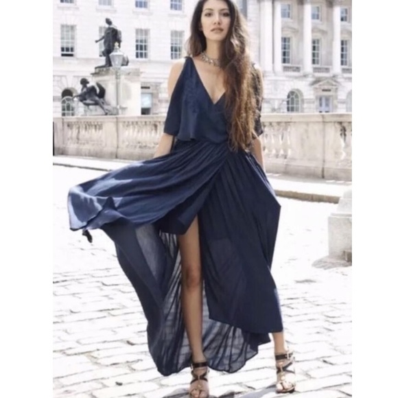 Fiona Blue Flowy Wrap Boho Maxi Dress 